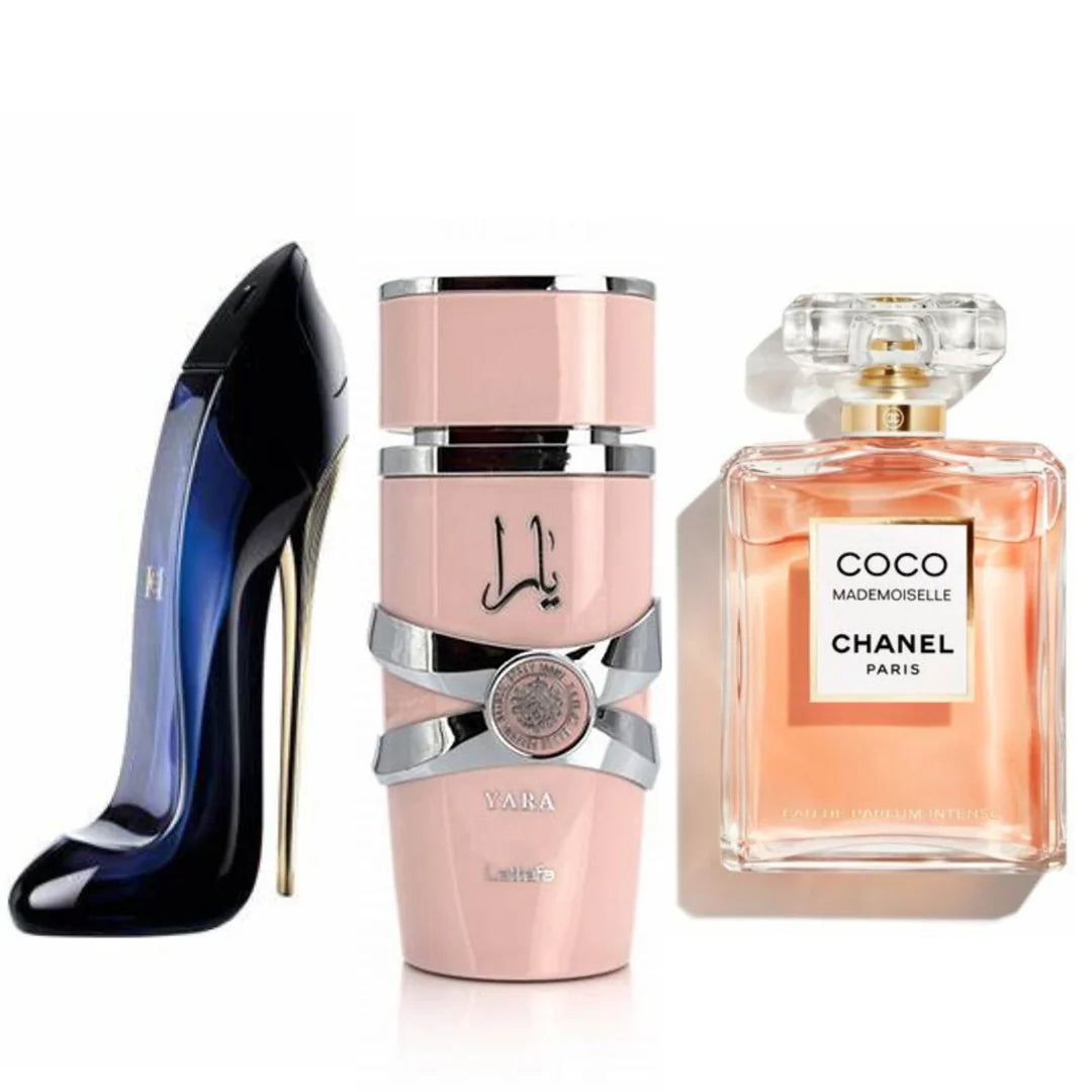 COCO CHANEL MADEMOISELLE 100ML + YARA LATTAFA 100ML + GOOD GIRL CAROLINA HERRERA 100ML