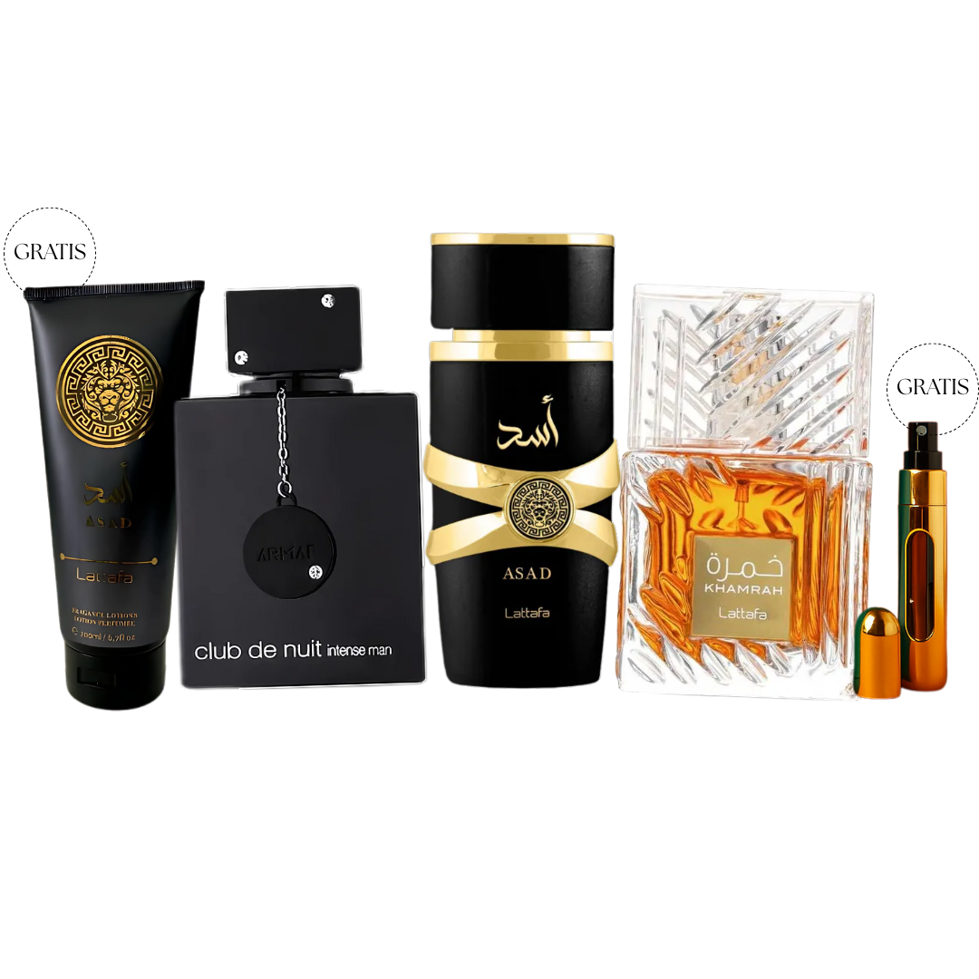 KHAMRAH LATTAFA 100ml + CLUB DE NUIT 105ml + ASAD LATTAFA 100ml + OBSEQUIOS ASAD LATTAFA