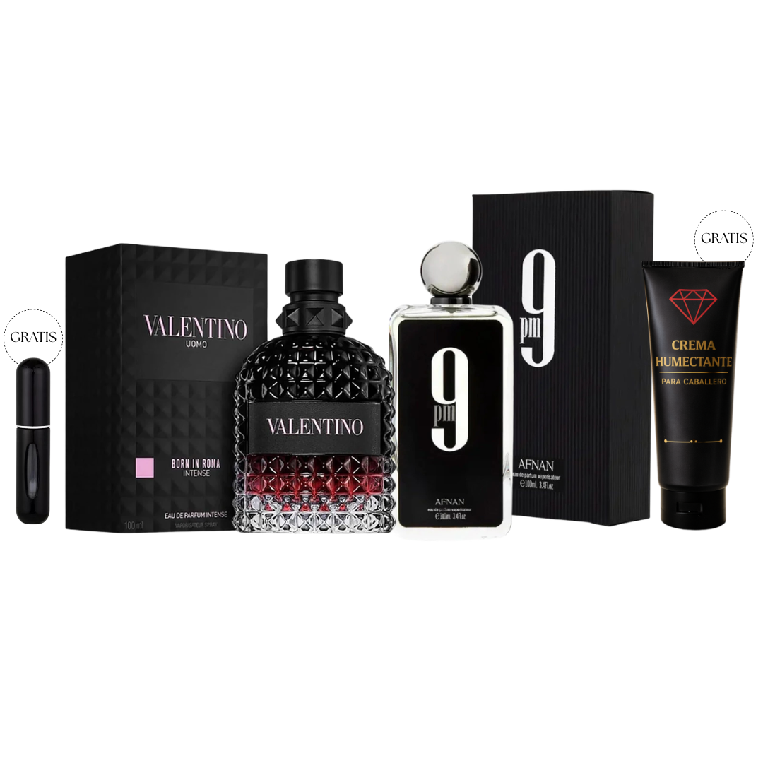 AFNAN 9PM 100ml + VALENTINO BORN IN ROMA 100ml + OBSEQUIOS